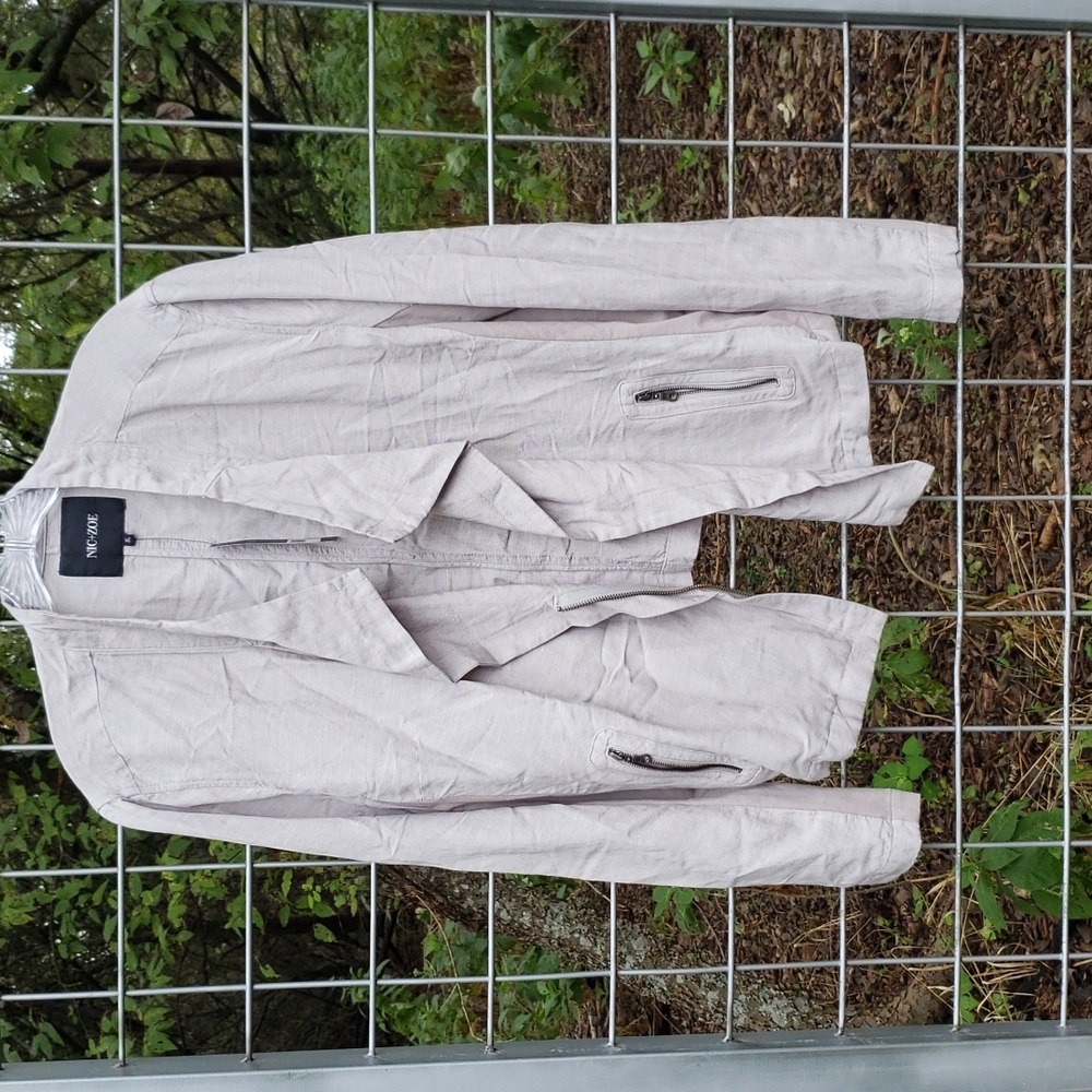 NWT Nic & Zoe grey/beige linen waterfall moto light jacket size XL